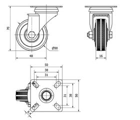 R.GIR.PLACA 310-050-1 CP POLIAMIX-GOMA GRIS EJE LISO