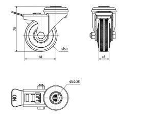 R.GIR.AGUJERO M10 FRENO 310-050-5 CP POLIAMIX-GOMA GRIS EJE LISO