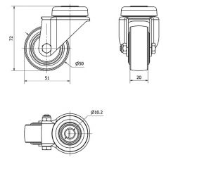 R.GIR.AGUJERO M10 400-050-4 CP POLIAMIDA NEGRA EJE LISO