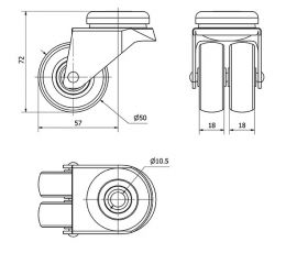R.GIR.AGUJERO M10 410-050-4 POLIAMIX-GOMA GRIS (DOBLE) EJE LISO