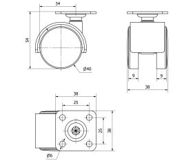 R.GIR.PLACA 420-040-1 NYLON NEGRO EJE LISO