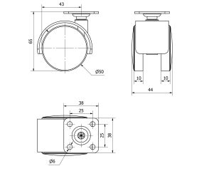 R.GIR.PLACA 420-050-1 NYLON NEGRO EJE LISO