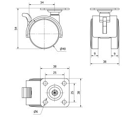 R.GIR.PLACA FRENO 420-040-3 NYLON NEGRO EJE LISO