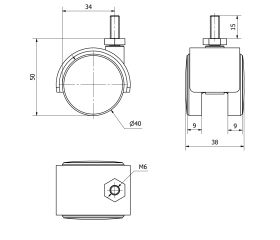 R.GIR.ESPIGA ROSCADA M6x15 420-040-6 NYLON NEGRO EJE LISO