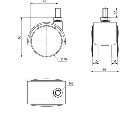 R.GIR.ESPIGA ROSCADA M8x15 420-050-61 NYLON NEGRO EJE LISO