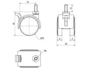 R.GIR.ESPIGA ROSCADA M6x15 FRENO 420-040-7 NYLON NEGRO EJE LISO