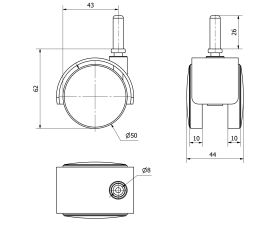 R.GIR.ESPIGA LISA M8x26 420-050-10 NYLON NEGRO EJE LISO