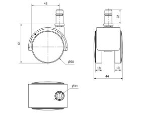 R.GIR.ESPIGA LISA M11x22 420-050-11 NYLON NEGRO EJE LISO