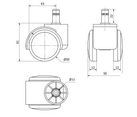R.GIR.ESPIGA LISA M11x22 (SILLAS) 420-050-12 NYLON NEGRO EJE LISO