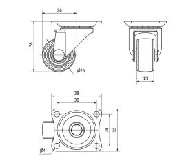 R.GIR.PLACA 415-025-1 POLIAMIX NEGRO EJE LISO