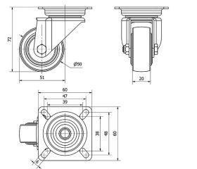 R.GIR.PLACA 400-050-1 CP POLIAMIDA NEGRA EJE LISO