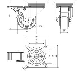 R.GIR.PLACA FRENO 400-050-3 CP POLIAMIDA NEGRA EJE LISO