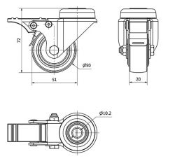 R.GIR.AGUJERO M10 FRENO 400-050-5 CP POLIAMIDA NEGRA EJE LISO