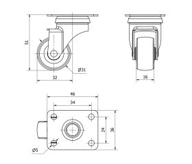 R.GIR.PLACA 601-030-1 POLIAMIX-GOMA GRIS EJE LISO