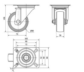 R.GIR.PLACA 130.1-080-1 CP POLIAMIX BLANCO EJE LISO