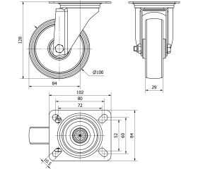 R.GIR.PLACA 130.1-100-1 CP POLIAMIX BLANCO EJE LISO