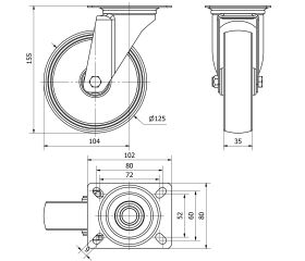 R.GIR.PLACA 130.1-125-1 CP POLIAMIX BLANCO EJE LISO