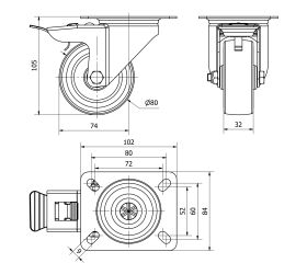 R.GIR.PLACA FRENO 140.1-080-3 NYLON BLANCO-POLIUR.ROJO EJE LISO
