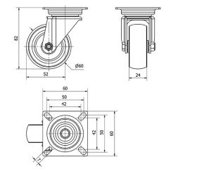 R.GIR.PLACA 401-060-1 POLIAMIX-GOMA GRIS EJE LISO