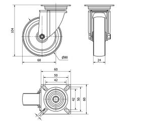 R.GIR.PLACA 401-080-1 POLIAMIX-GOMA GRIS EJE LISO