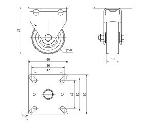 R.FIJA 401-050-2 POLIAMIX-GOMA GRIS EJE LISO