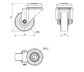 R.GIR.AGUJERO M10 401-050-4 POLIAMIX-GOMA GRIS EJE LISO