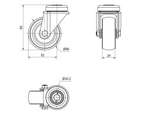 R.GIR.AGUJERO M10 401-060-4 POLIAMIX-GOMA GRIS EJE LISO