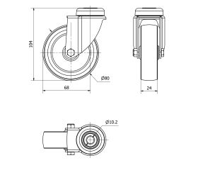 R.GIR.AGUJERO M10 401-080-4 POLIAMIX-GOMA GRIS EJE LISO