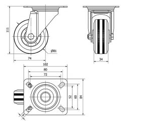 R.GIR.PLACA 123-080-1 POLIAMIX-GOMA NEGRA EJE RODILLOS