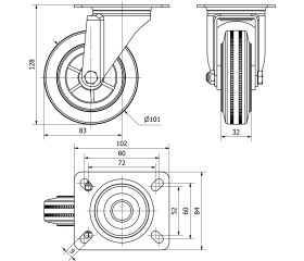 R.GIR.PLACA 123.1-100-1 POLIAMIX-GOMA NEGRA EJE LISO