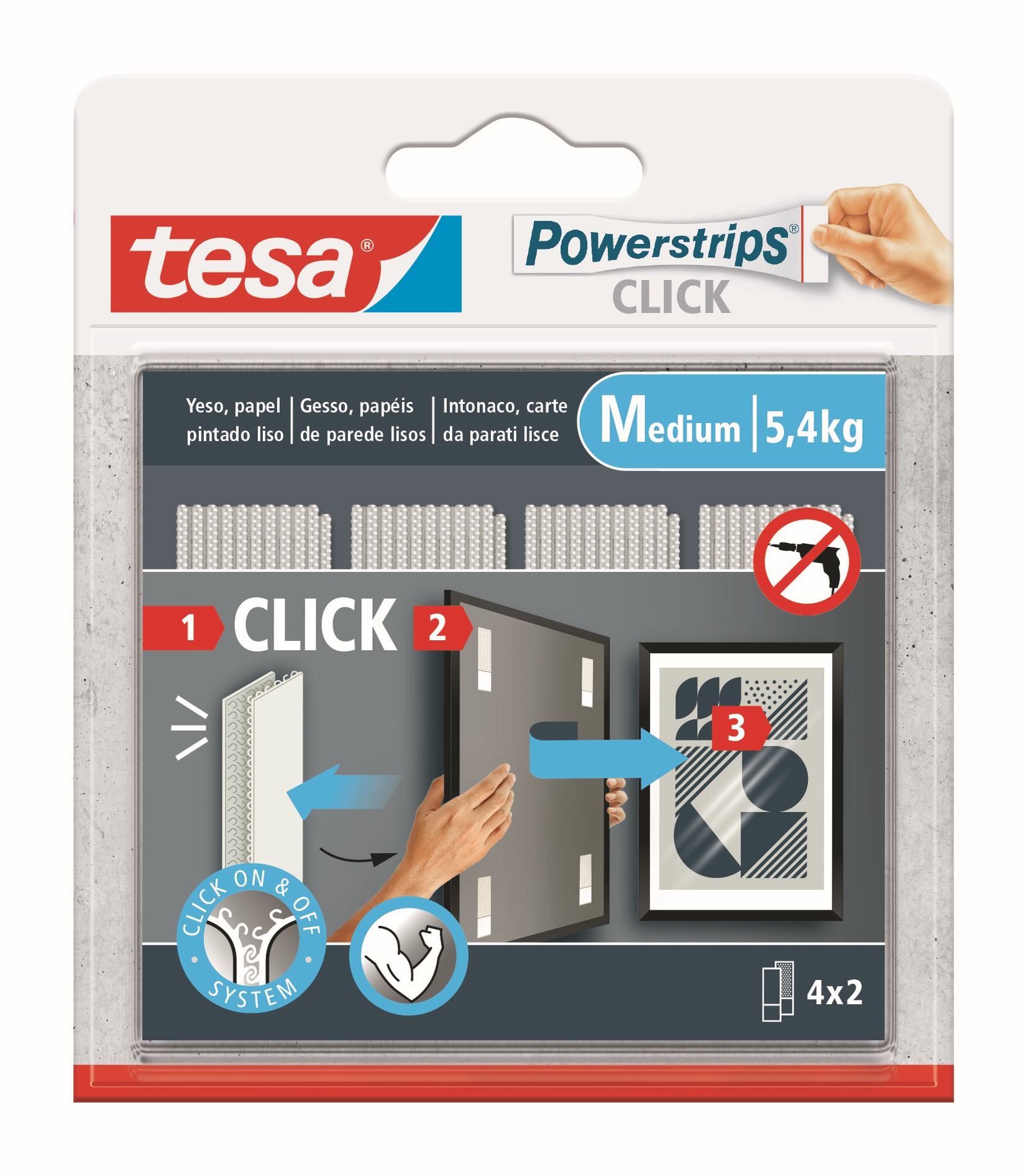 Tiras cuelga cuadros Powerstrips Click 4x2 M