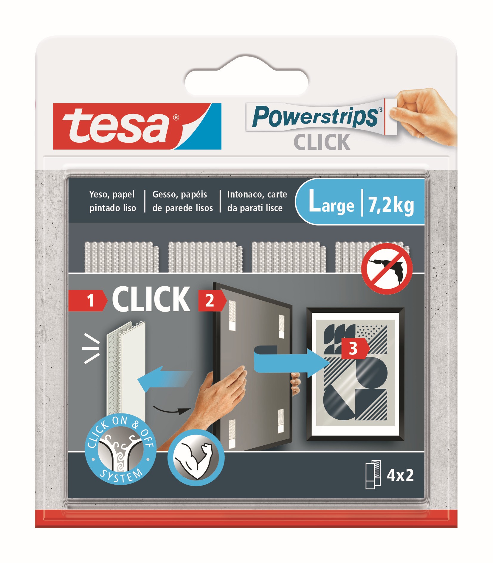 Tiras cuelga cuadros Powerstrips Click 4x2 L