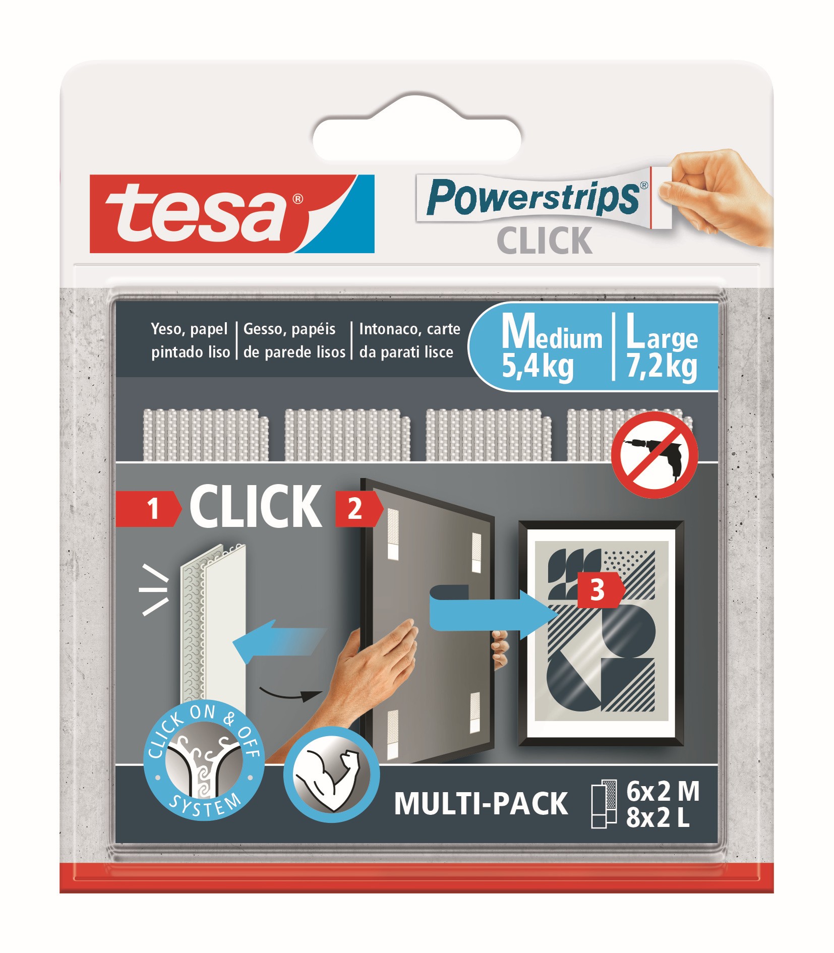 Tiras cuelga cuadros Powerstrips Click Combo 6x2 M & 8x2 L