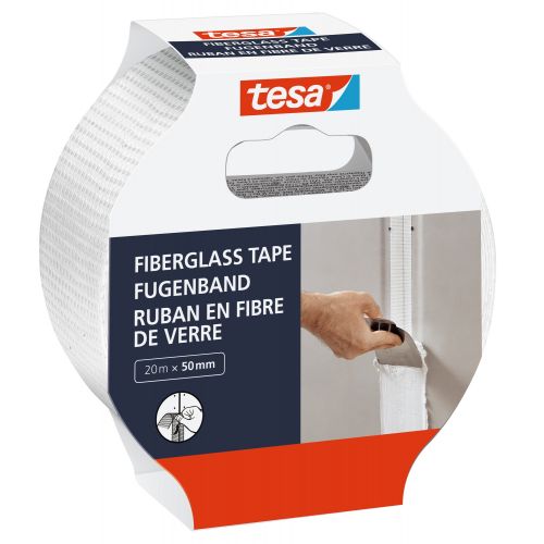 tesa Cintas de Fibra de vidrio. Para la reparación y sellado de paredes dañadas, 25m x 50mm