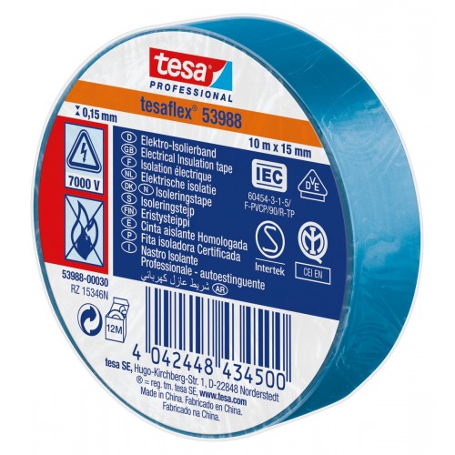 tesa 53988 Cinta Aislante Homologada 10m x 15mm Azul