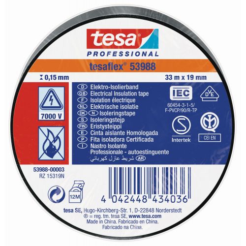 tesa 53988 Cinta Aislante Homologada 33m x 19mm Negro