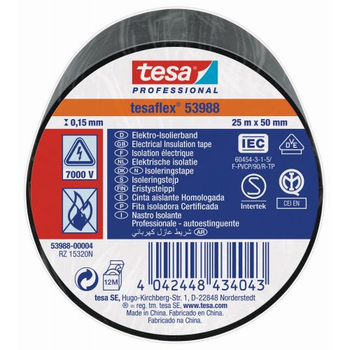 tesa 53988 Cinta Aislante Homologada 25m x 50mm Negro