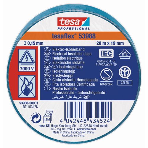 tesa 53988 Cinta Aislante Homologada 20m x 19mm Azul