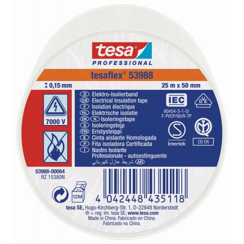 tesa 53988 Cinta Aislante Homologada 25m x 50mm Blanco