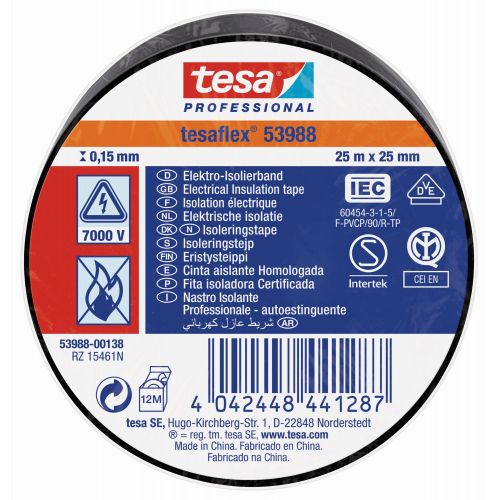 tesa 53988 Cinta Aislante Homologada 25m x 25mm Negro