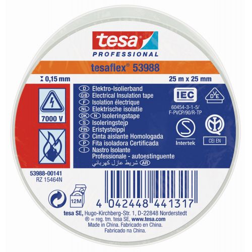 tesa 53988 Cinta Aislante Homologada 25m x 25mm Blanco