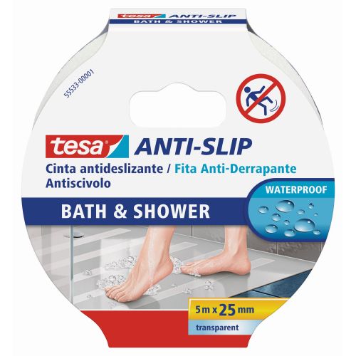 tesa Cinta Antideslizante Baño Y Ducha 5m x 25mm Transp.