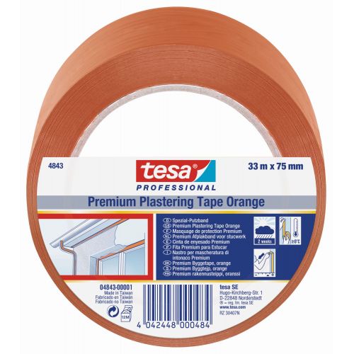 tesa 4843 Cinta de revoco Premium 33m x 75mm Naranja