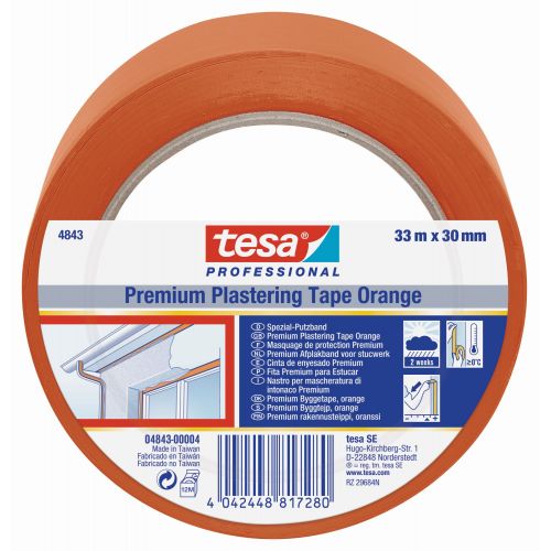 tesa 4843 Cinta de revoco Premium 33m x 30mm Naranja