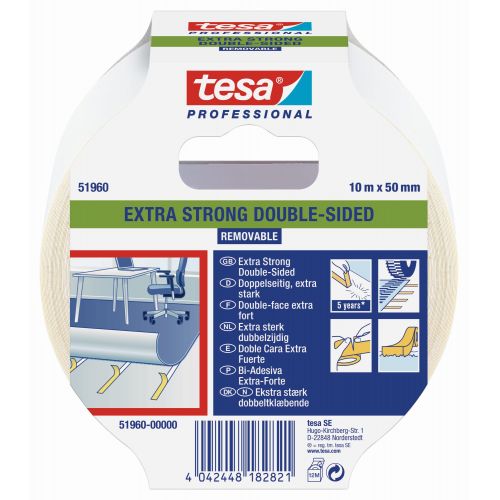 tesa 51960  Doble cara Extrafuerte - Removible 10m x 50mm