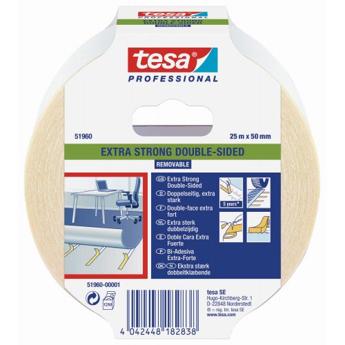 tesa 51960  Doble cara Extrafuerte - Removible 25m x 50mm