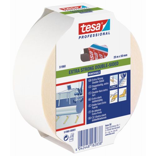 tesa 51960  Doble cara Extrafuerte - Removible 25m x 50mm