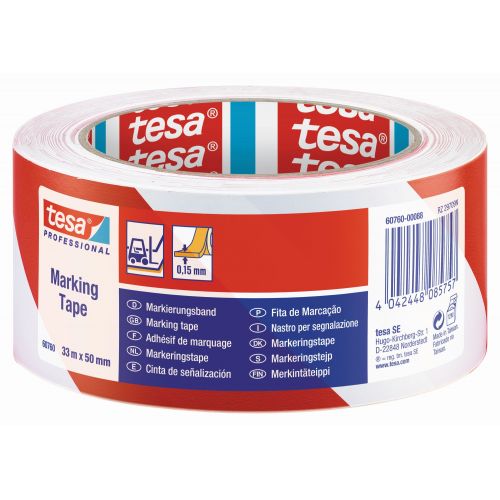 tesa 60760 Cintas Señalización temporal 33m x 50mm Roja/Blanca