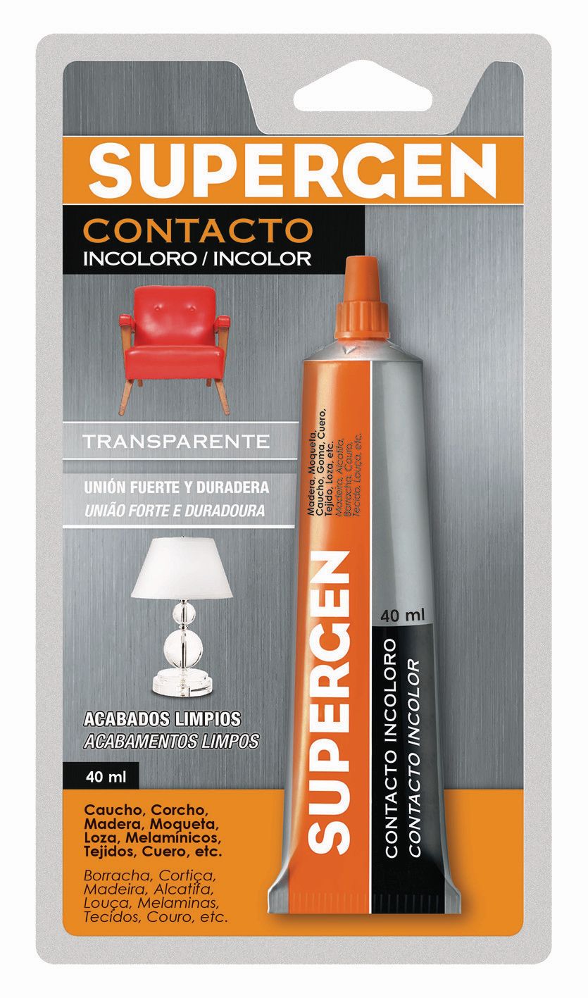 Pegamento de contacto Supergen incoloro - Blister - Tubo 40 ml