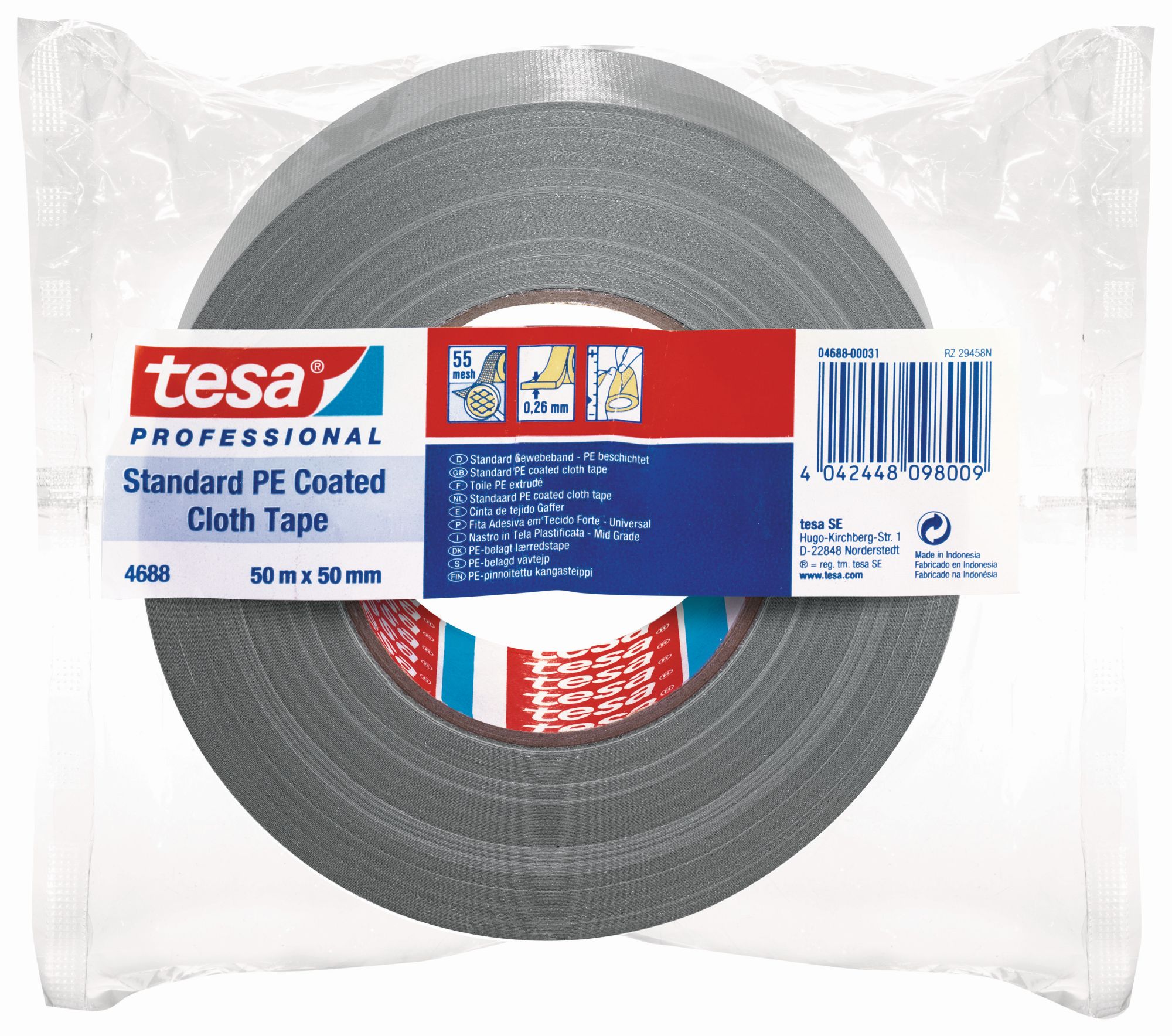 tesa 4688 Cinta de tejido Gaffer  50m x 50mm Plata 